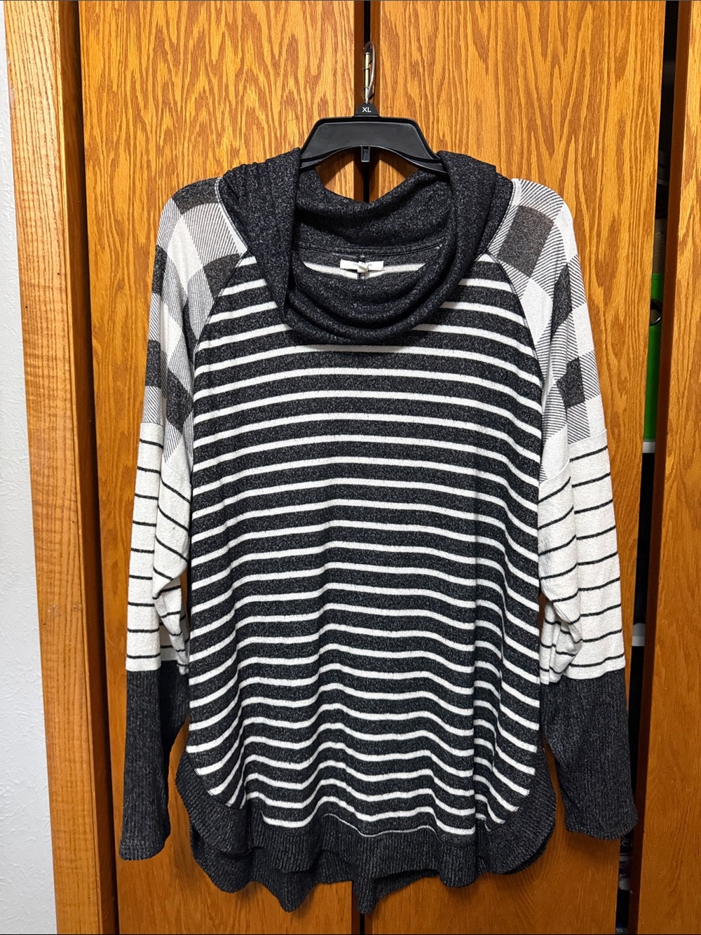 Maurices Black & White Striped Cowl Neck Sweater